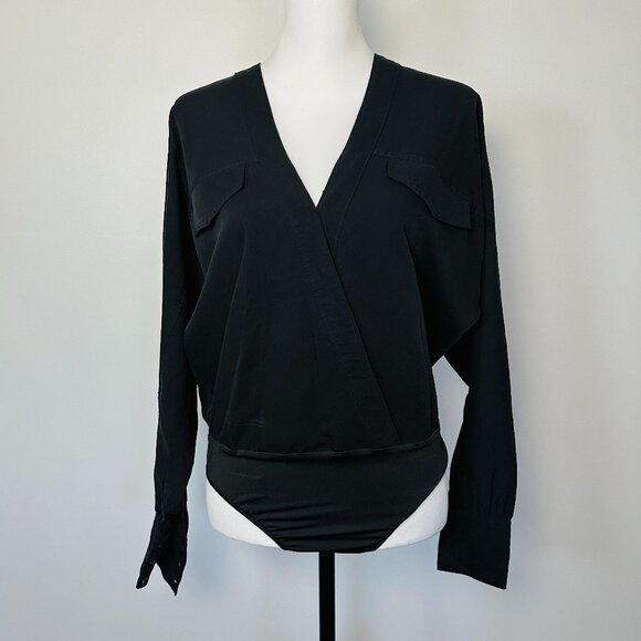 GOOD AMERICAN Black Wrap Bodysuit Size Medium - Picture 3 of 6